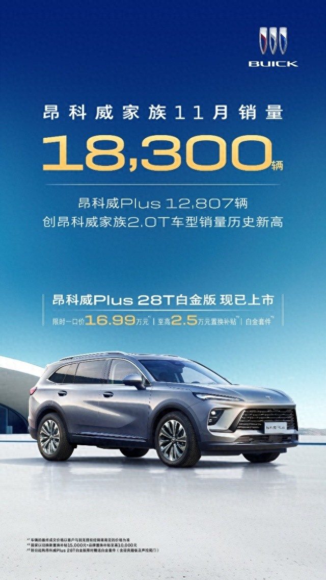 越级品质一步到位 销量同比连翻番别克昂科威Plus11月销售12807辆